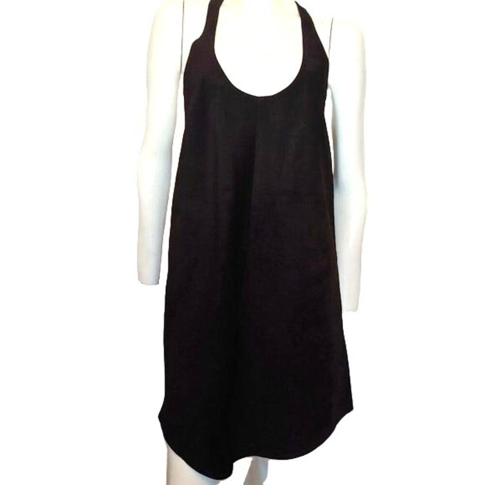 Koch 100% Suede Shift Dress Layer Black Made in USA Small